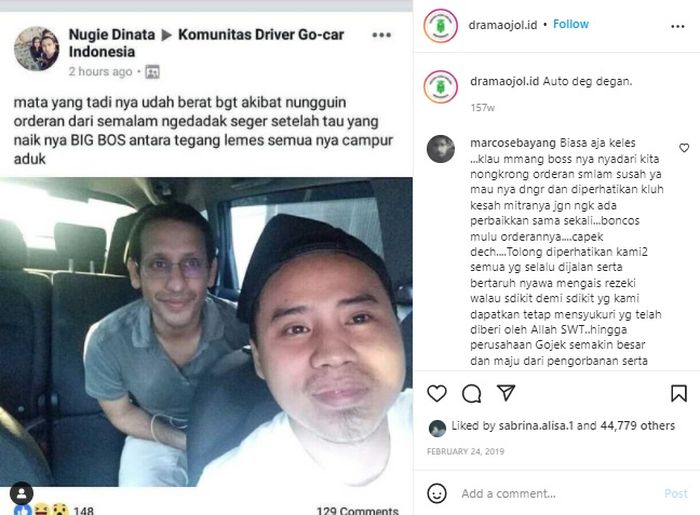 Sopir taksi online yang beruntung dapat penumpang Nadiem Makarim