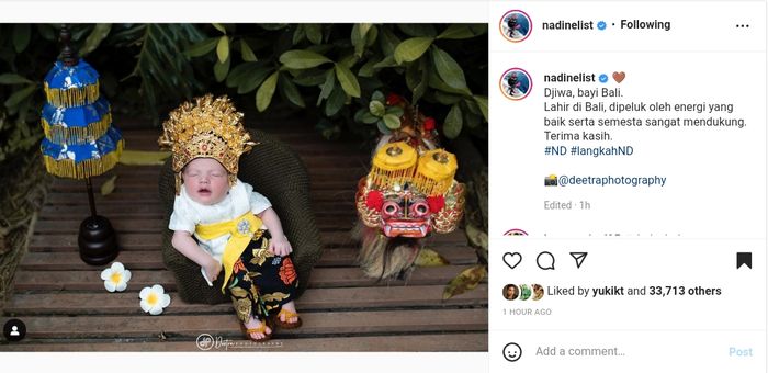 Unggahan Nadine Chandrawinata.