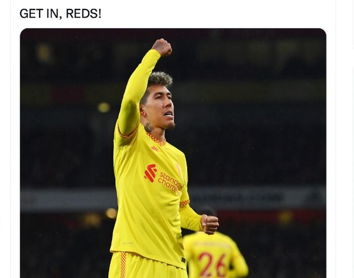 Ekspresi penyerang Liverpool, Roberto Firmino, pada pertandingan tunda Liga Inggris pekan ke-27 melawan Arsenal di Stadion Emirates, London, Rabu (16/3/2022) waktu setempat atau Kamis dini hari WIB. 