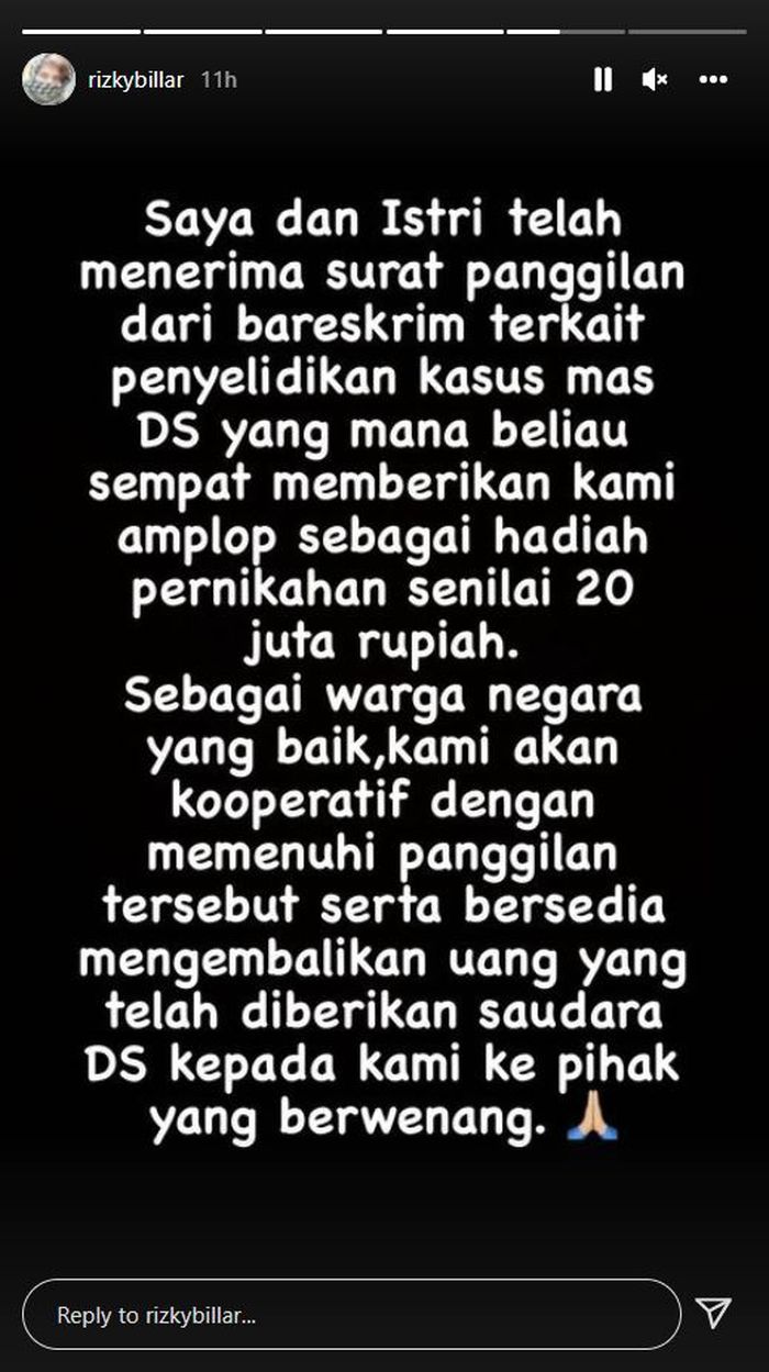 Klarifikasi Rizky Billar dan Lesti Kejora soal uang dari Doni Salmanan