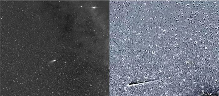 Gambar perbedaan, yang menyoroti perubahan halus pada ekor komet Leonard pada dua bingkai, ditangkap oleh teleskop HI-2 di atas pesawat ruang angkasa STEREO-A NASA.