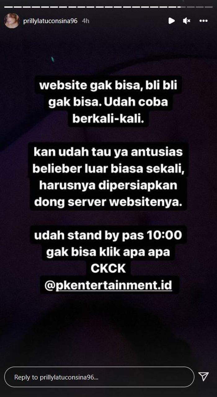 Prilly Latuconsina keluhkan website pembelian tiket konser Justin Bieber yang crash