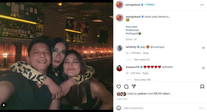 Foto selfie Ariel bareng Luna yang diunggah Aming jadi sorotan