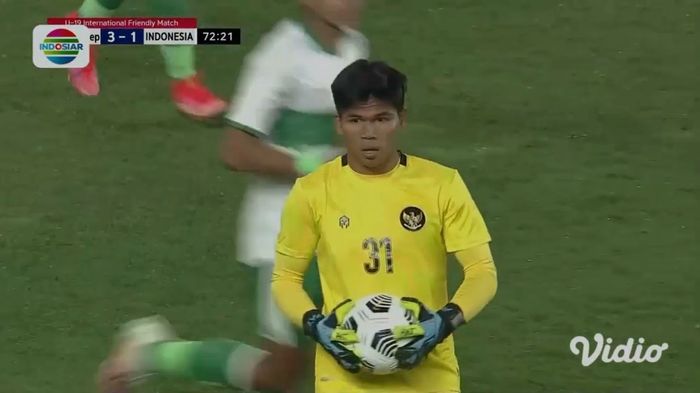 Cahya Supriadi dalam laga timnas Indonesia U-19 vs Korea Selatan, Selasa (29/3/2022). 