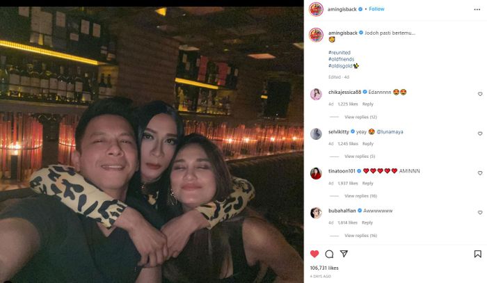 Potret selfie Aming, Ariel NOAH, dan Luna Maya