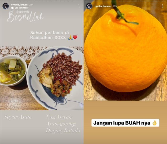 Menu sahur Cynthia Lamusu. 