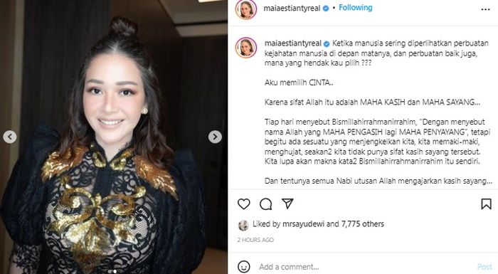 Maia Estianty menuliskan caption bijak yang panjang 
