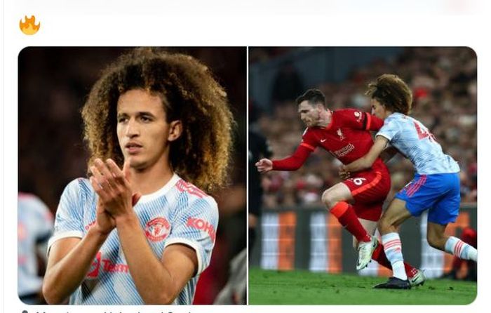 Aksi wonderkid Manchester United, Hannibal Mejbri, dalam duel kontra Liverpool di Liga Inggris (19/4/2022).