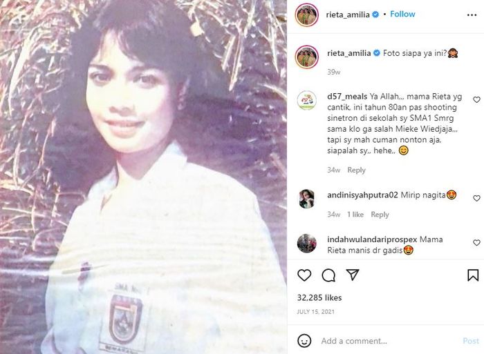 Potret Rieta Amilia saat muda