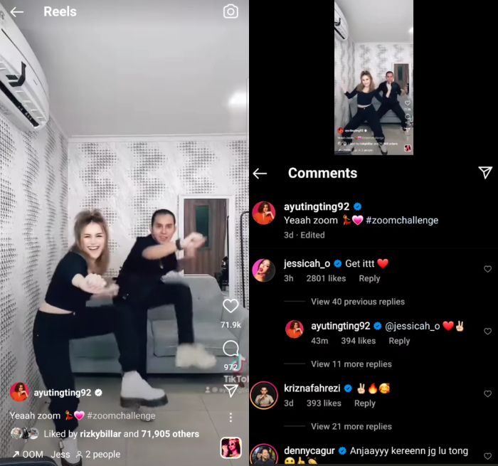 Video Ayu Ting Ting tarikan Zoom Challenge milik dikomentari Jessi.