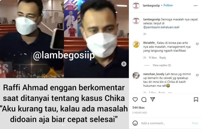 Raffi Ahmad enggan komentari kasus yang menyeret nama Chika Chandrika