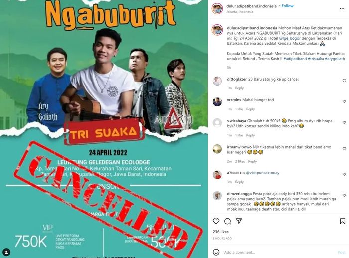 Tri Suaka batal manggung pasca kasus video parodi yang dianggap menghina Andika Kangen Band.