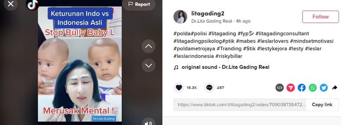Dr Lita Gading bela anak Lesty-Billar lewat akun TikTok-nya.