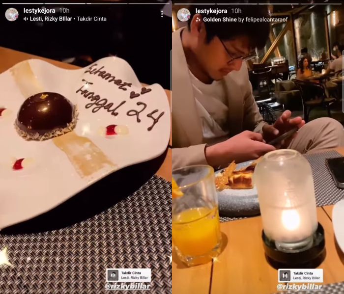 Lesti Kejora dan Rizky Billar saat makan malam romantis
