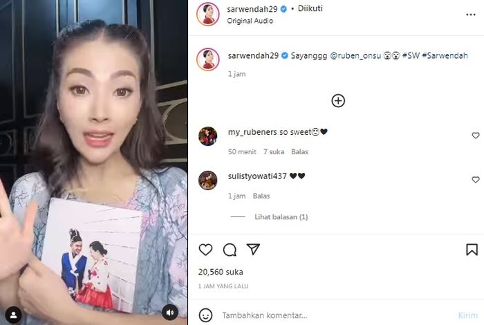 Sarwendah lip sync sambil pegang foto bareng Ruben.