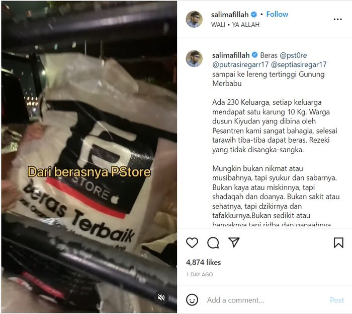 Putra Siregar bagikan beras kepada 230 keluarga.