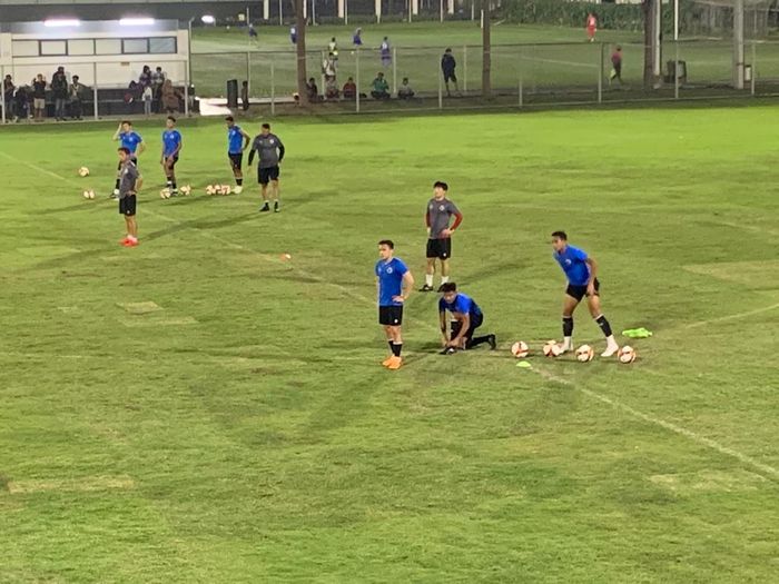 Egy Maulana, Saddil Ramdani, dalam latihan timnas U-23 Indonesia di Lapangan B Senayan Jakarta Pusat, Sabtu (30/4/2022).