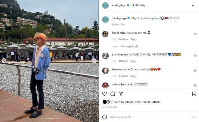 Postingan G-Dragon saat menghadiri acara peragaan busana di Amsterdam.