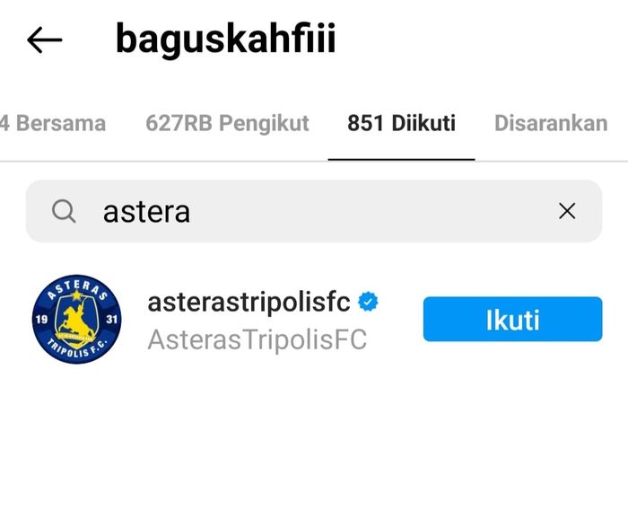 Bagus Kahfi mengikuti akun Instagram klub Yunani, Asteras Tripolis