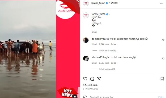 Mobil amblas di pinggir Pantai Bagedur, Banten.