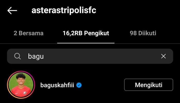 Bagus Kahfi kepergok follow Instagram klub Liga Yunani bernama Astera Tripolis FC.