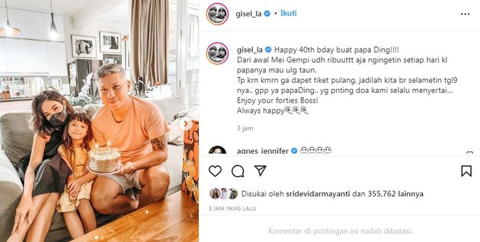 Gisella Anastasia rayakan ulang tahun Gading Marten 