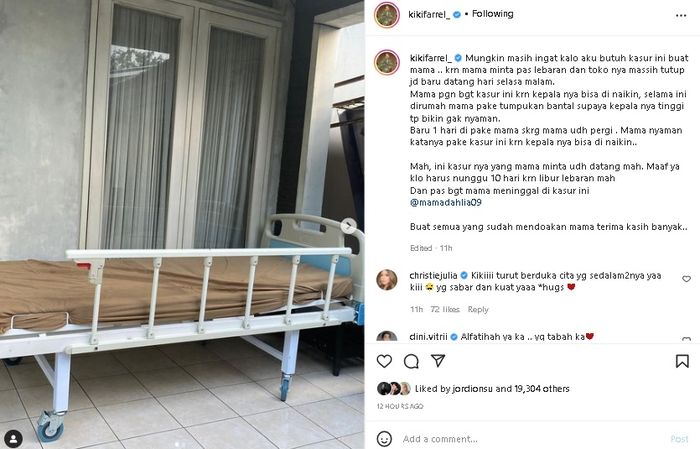  Unggahan Kiki Farrel tentang permintaan Mama Dahlia sebelum meninggal dunia. 