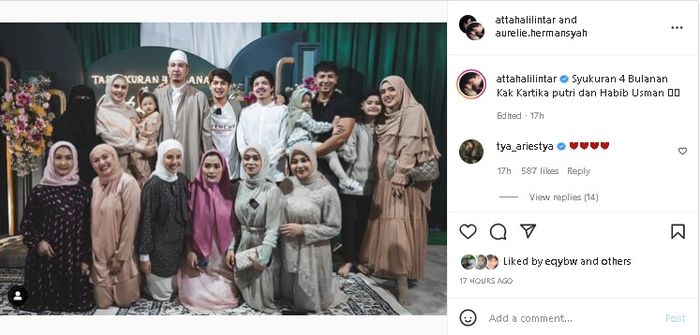 Unggahan Atta Halilintar yang menghadiri acara syukuran 4 bulan kehamilan Kartika Putri.