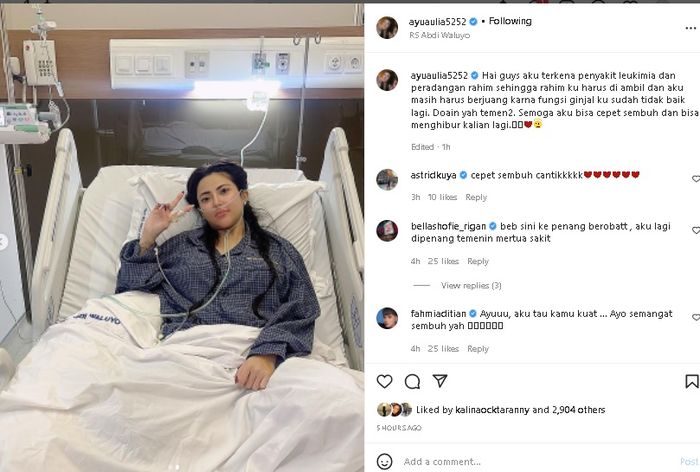 Unggahan Ayu Aulia mengenai kondisinya. 