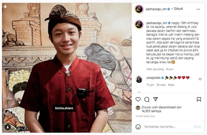 Ucapan selamat ulang tahun Kiesha Alvaro dari Pasha Ungu.
