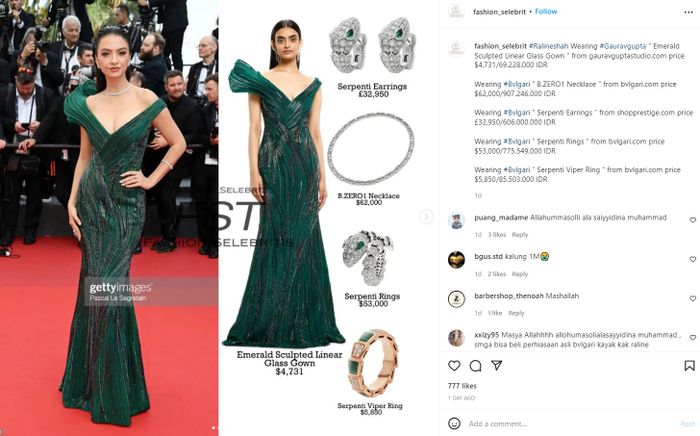 Potret Raline Shah di Festival Film Cannes 2022.