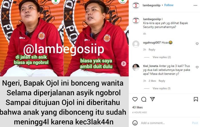 Unggahan Instagram @lambegosiiip. 