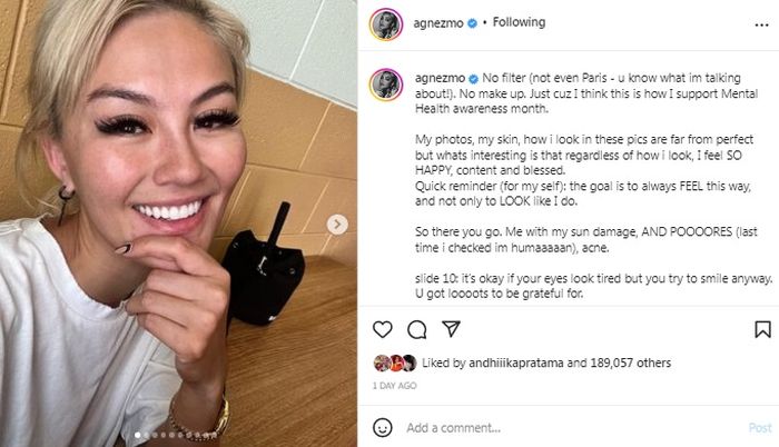 wajah Agnezmo tanpa riasan dan filter 