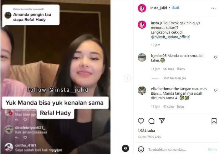 Amanda Manopo pertanyakan sosok Refal Hady.
