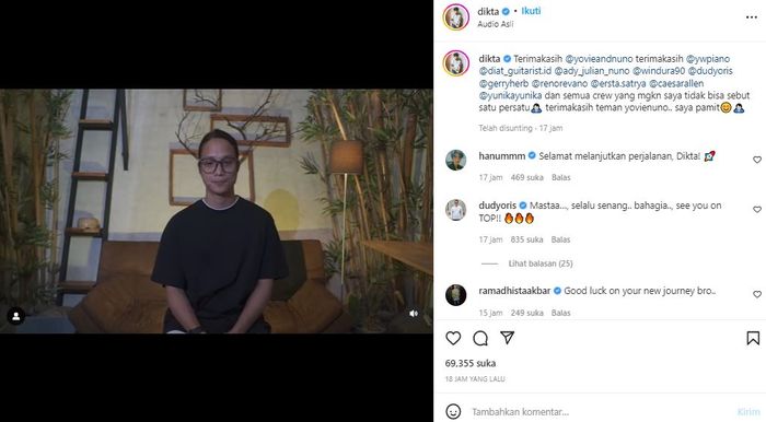 Dikta menyatakan mengundurkan diri sebagai anggota Yovie &amp; Nuno 