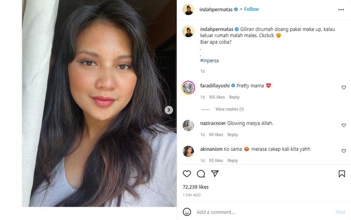 Unggahan Instagram Indah Permatasari