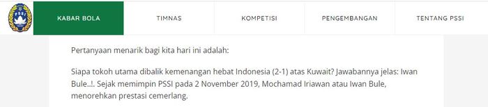 Rilis kontroversial di laman resmi PSSI (9/6/2022). 