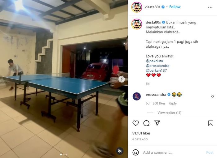 Momen Desta olahraga bersama personil Sheila on 7