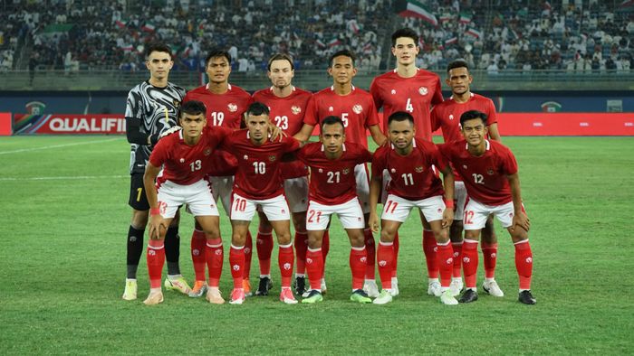 Skuad timnas Indonesia saat menghadapi Kuwait di Kualifikasi Piala Asia 2023.