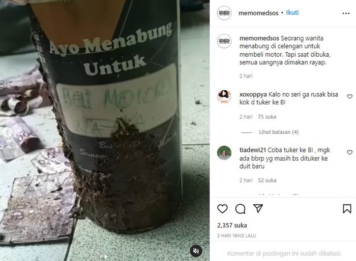 Unggahan video viral dari akun Instagram @memomedsos. 