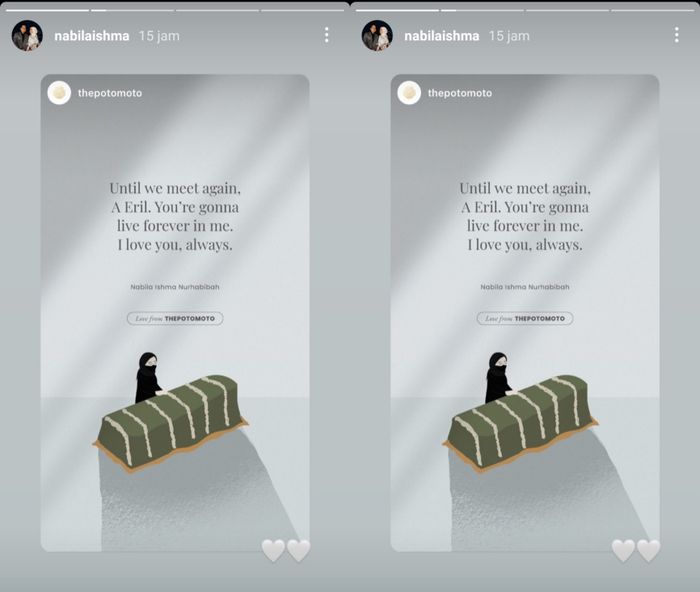 Unggahan foto ilustrasi oleh Nabila Ishma saat bersimpuh di samping peti jenazah Eril.