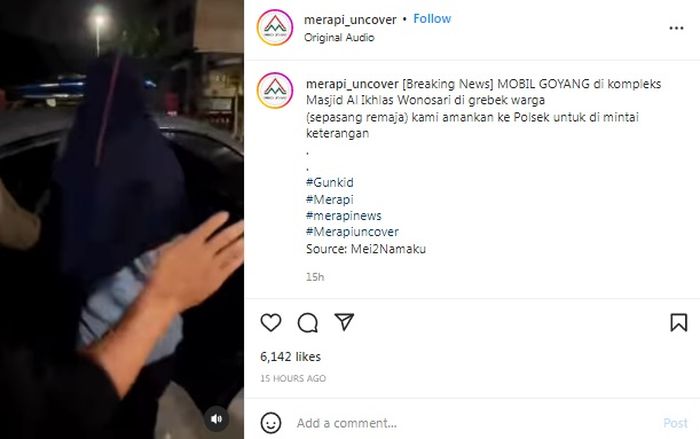 Sepasang remaja tertangkap dalam mobil goyang di kompleks masjid daerah Wonosari, Gunung Kidul.