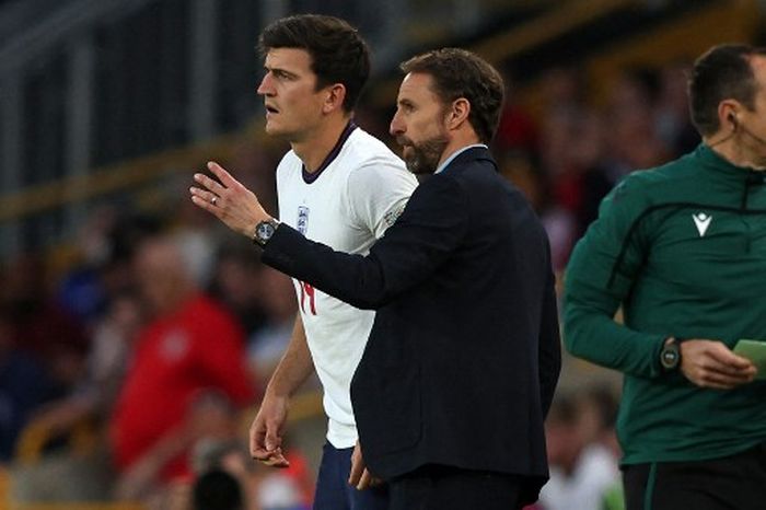 Gareth Southgate memasukkan Harry Maguire dalam laga timnas Inggris vs Hungaria di UEFA Nations League 2022-2023 di Molineux (14/6/2022).