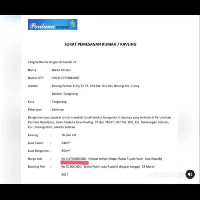 unggahan diduga harga asli rumah Nikita Mirzani