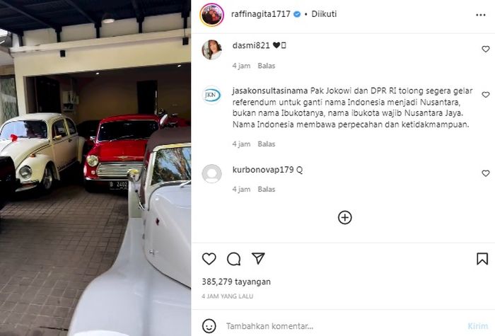 Raffi Ahmad pamerkan deretan mobil yang dimilikinya.