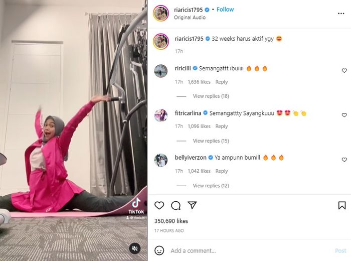 Unggahan video Ria Ricis split saat hamil. 