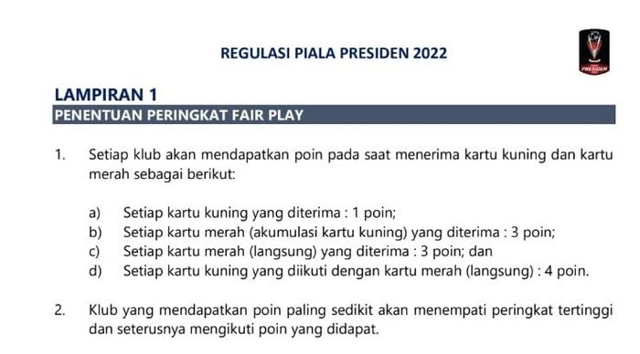 Aturan Piala Presiden 2022 terkait tim yang lolos dari babak penyisihan grup.