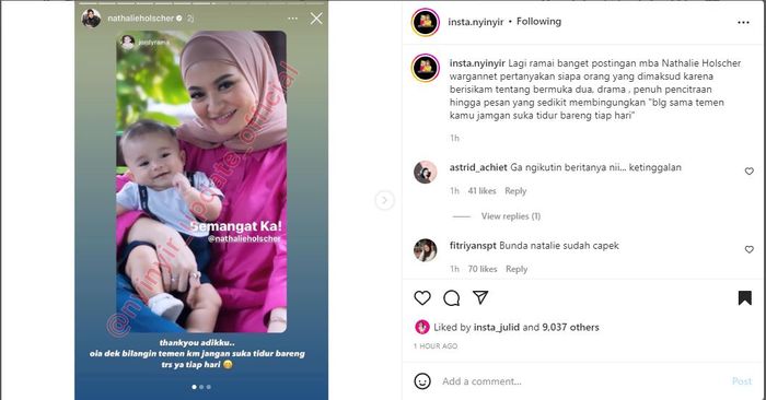 Insta Story Nathalie Holscher yang diduga menyindiri seseorang.