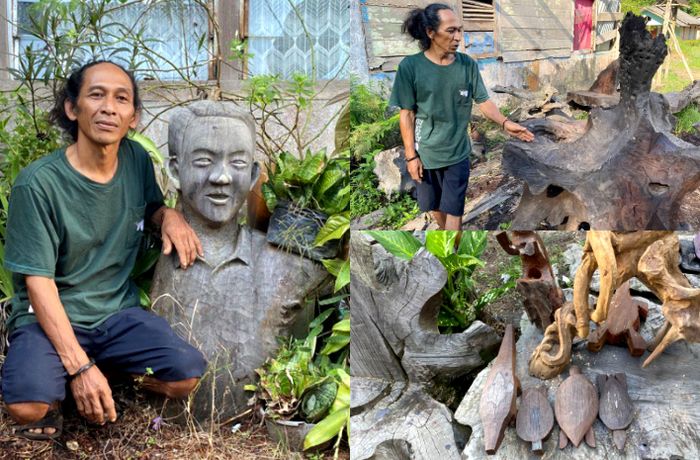 Zulkifli, perajin limbah kayu ulin asal desa Lilangan, Belitung Timur