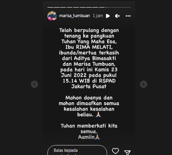 Kabar Rima Melati meninggal dunia